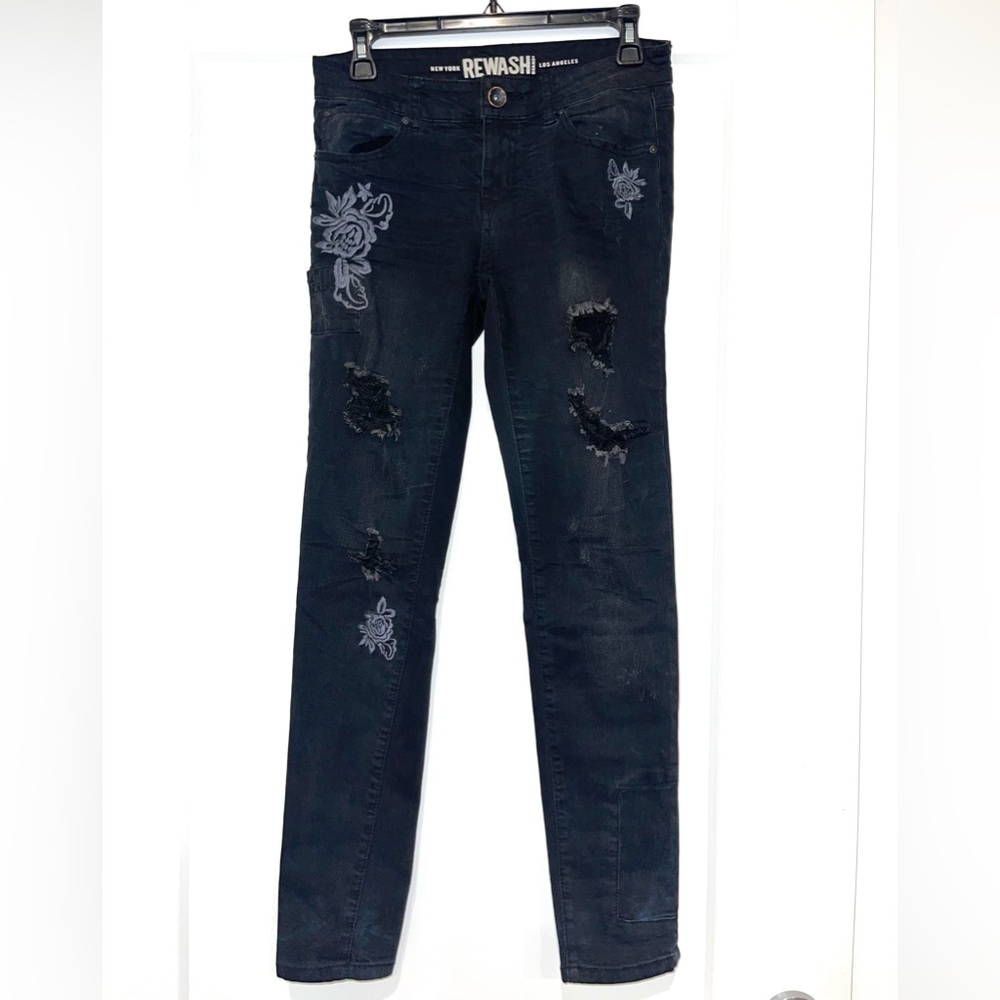 Rewash black denim distressed embroidered jeans women’s 5
